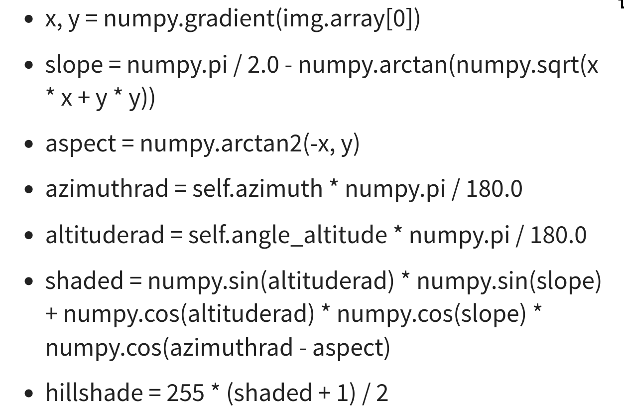 Hillshade algorithm in python 