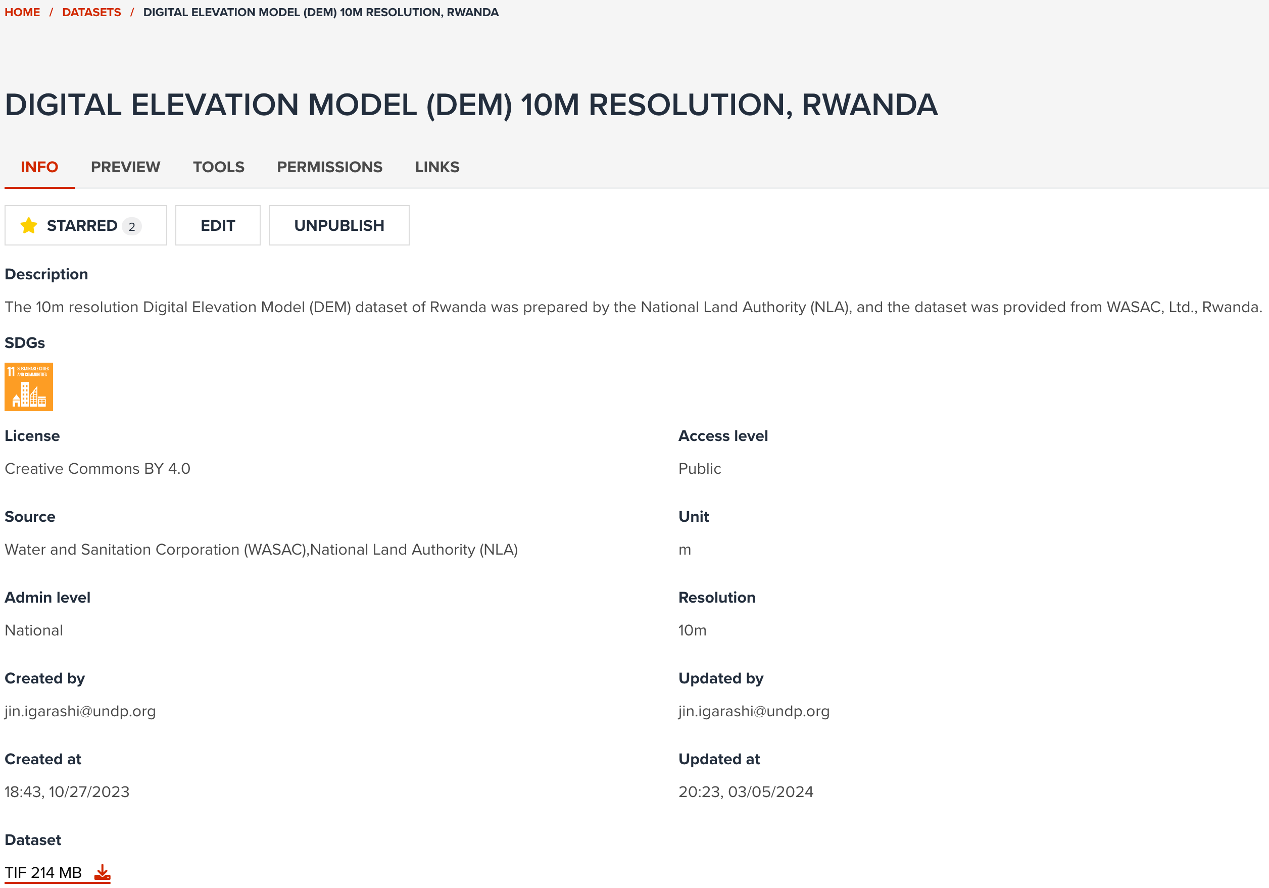 An example of dataset from DEM data of Rwanda
