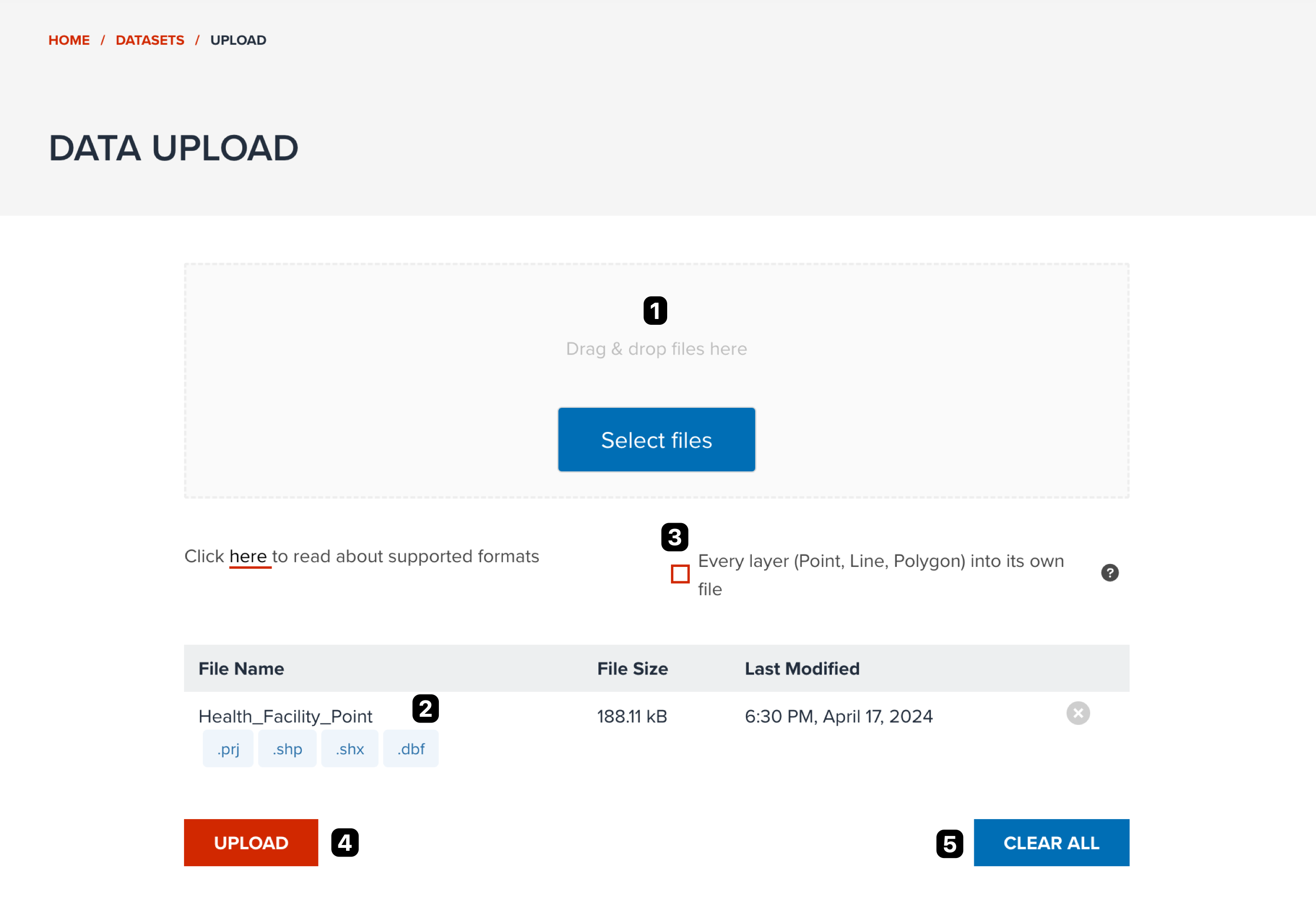 Data upload page