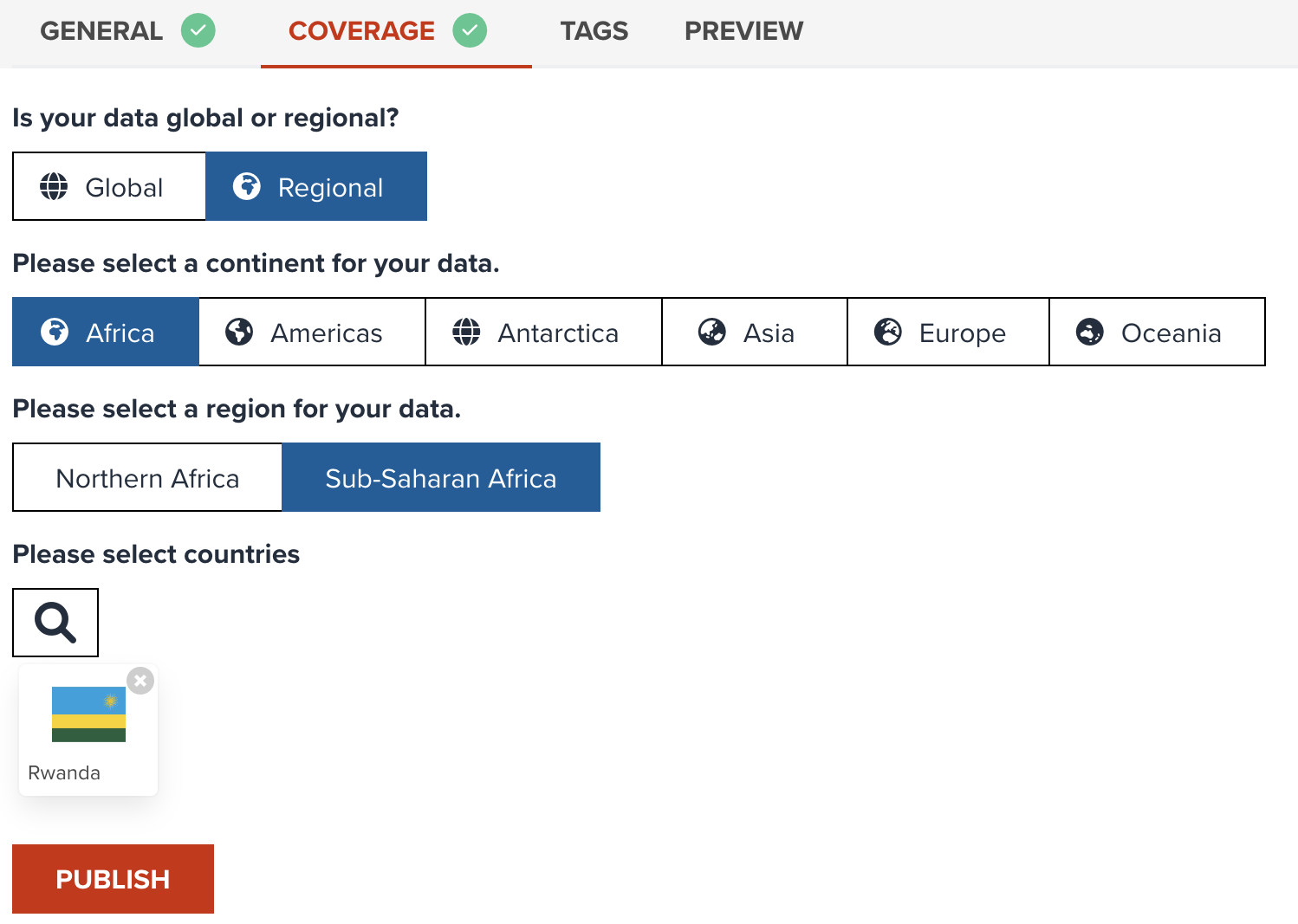 An example of coverage tab at publish page