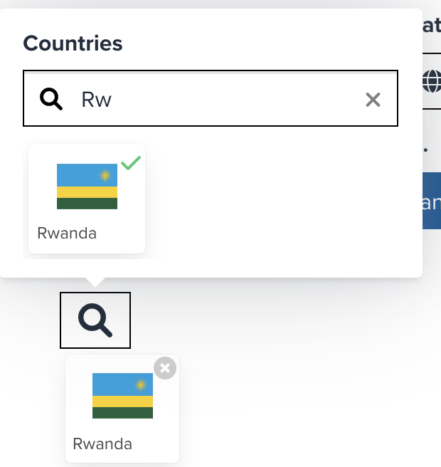 Select country on countries search dialog