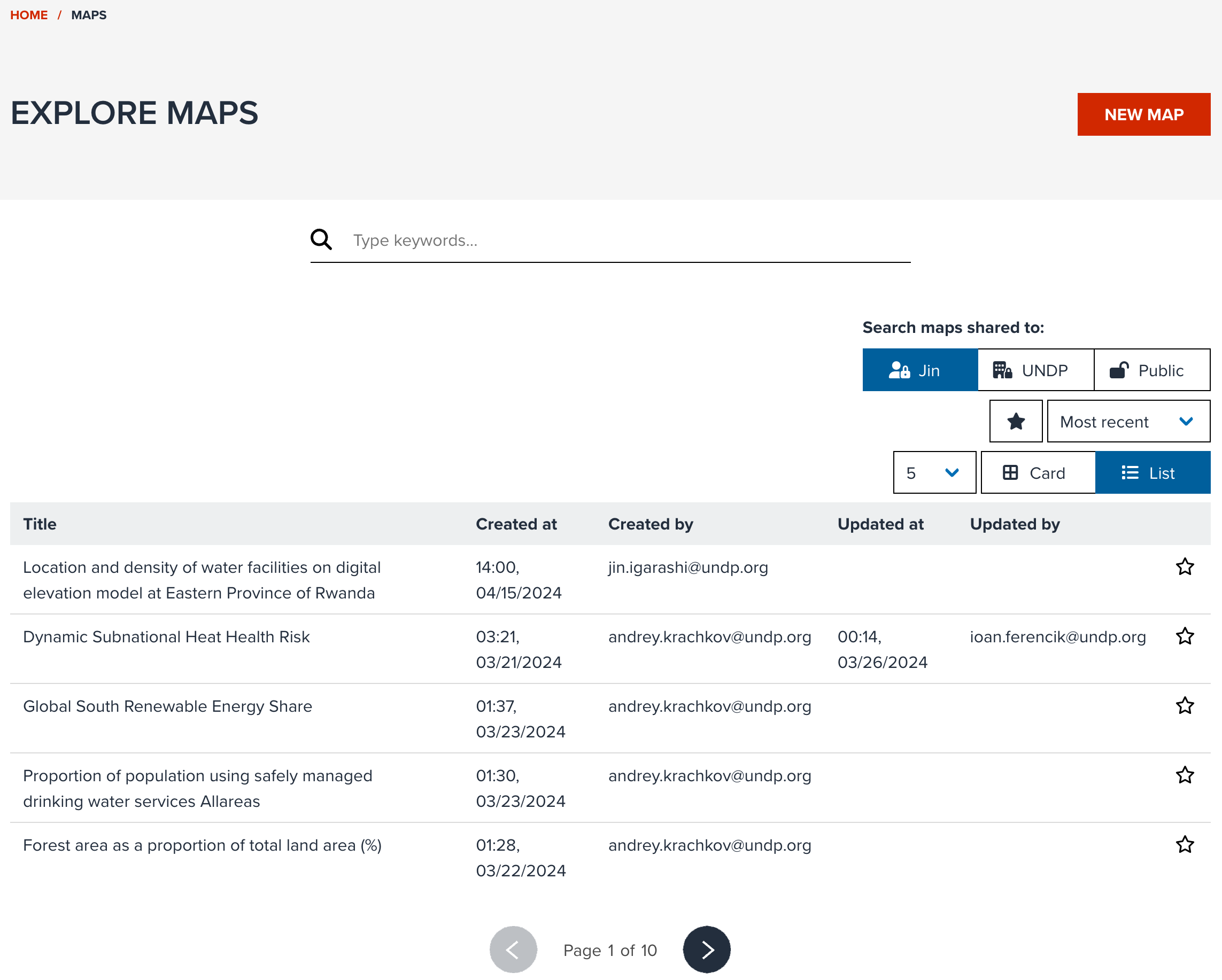 Explore maps in List view