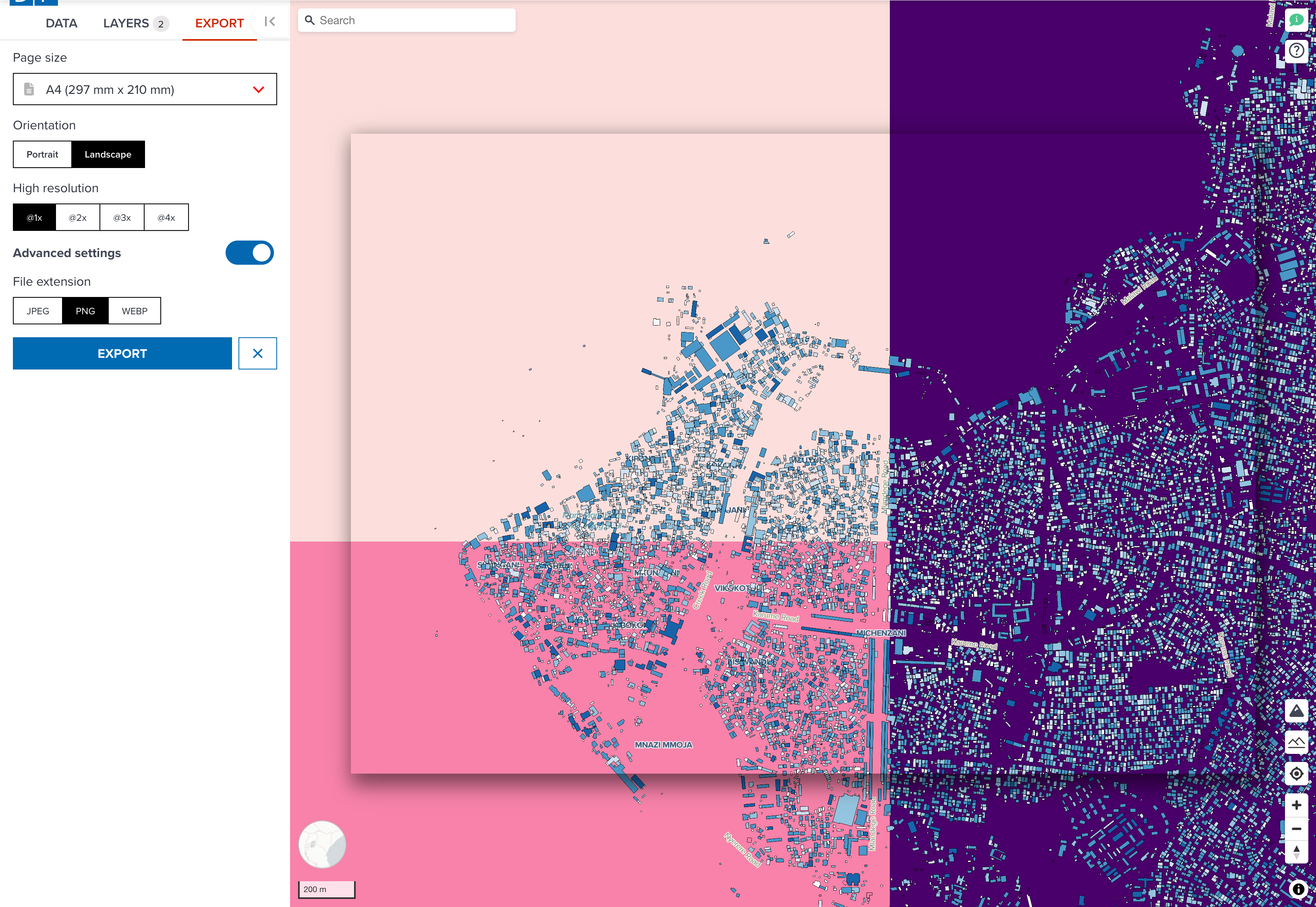 Map exporting control on sidebar